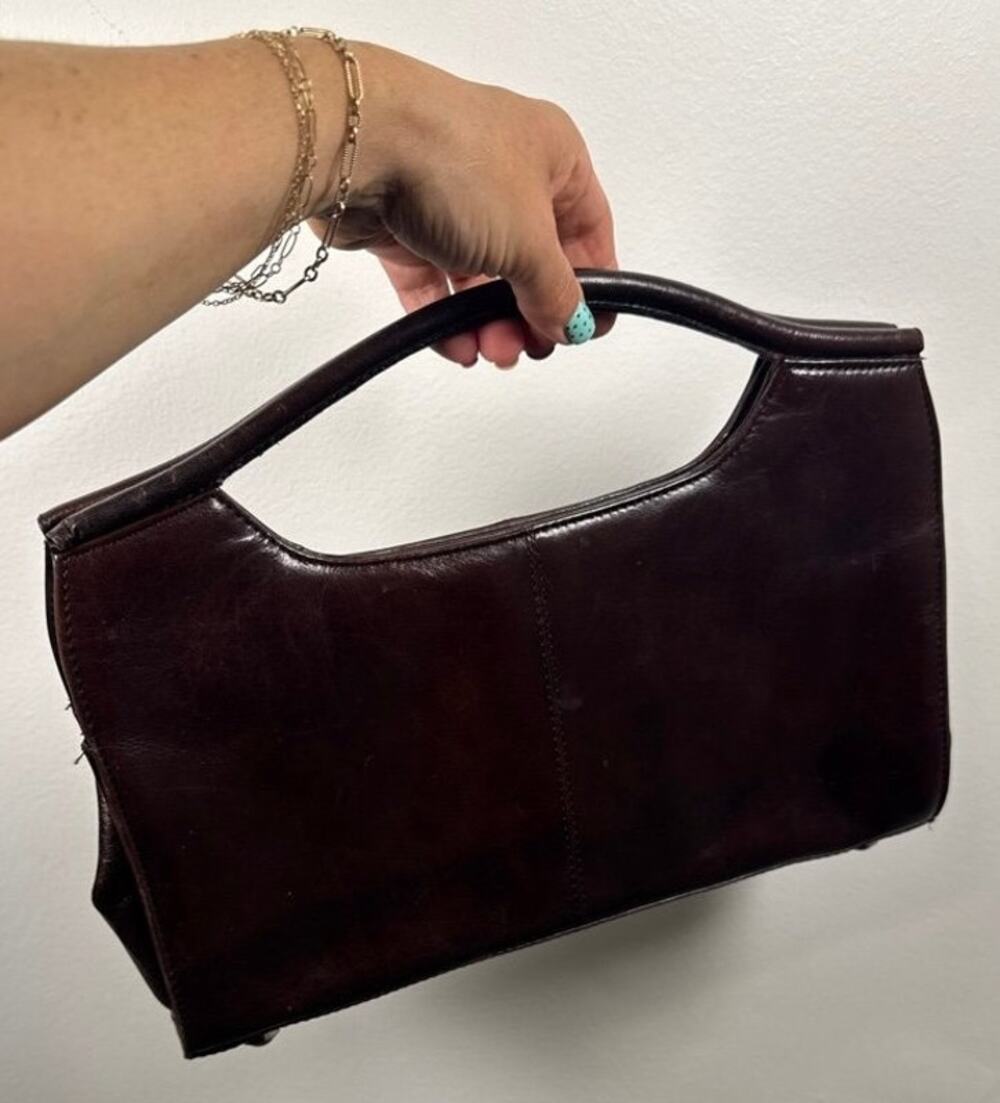 Vintage Retro Y2K ALDO Brown Leather Top-Handle Baguette Bag, OS